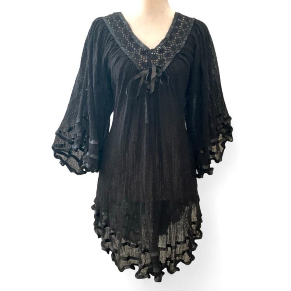Elan Boho Goth Black Flowy Midi Dress